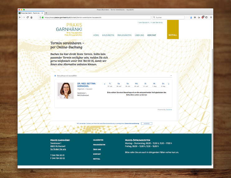 Online-Termine buchen auf der Website der Praxis Garnhänki, Richterswil